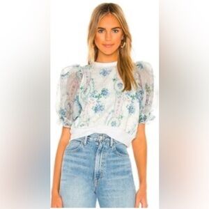 Selkie Floral Puff Sleeve Sweatshirt - Blue and Pink